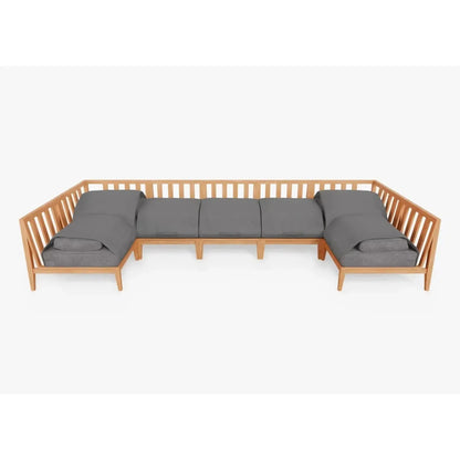 Live Outer 156" x 64" Teak Outdoor U Shape Sectional 7-Seat With Dark Pebble Gray Cushion