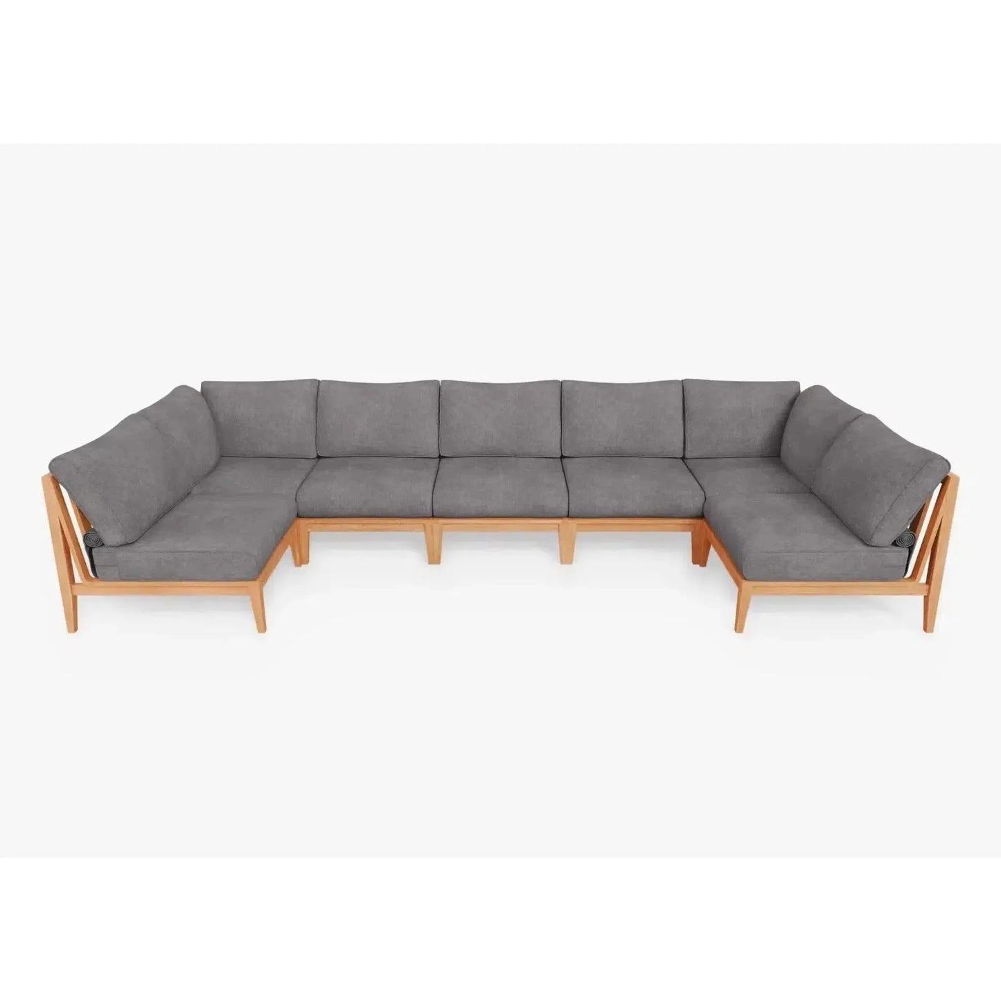Live Outer 156" x 64" Teak Outdoor U Shape Sectional 7-Seat With Dark Pebble Gray Cushion
