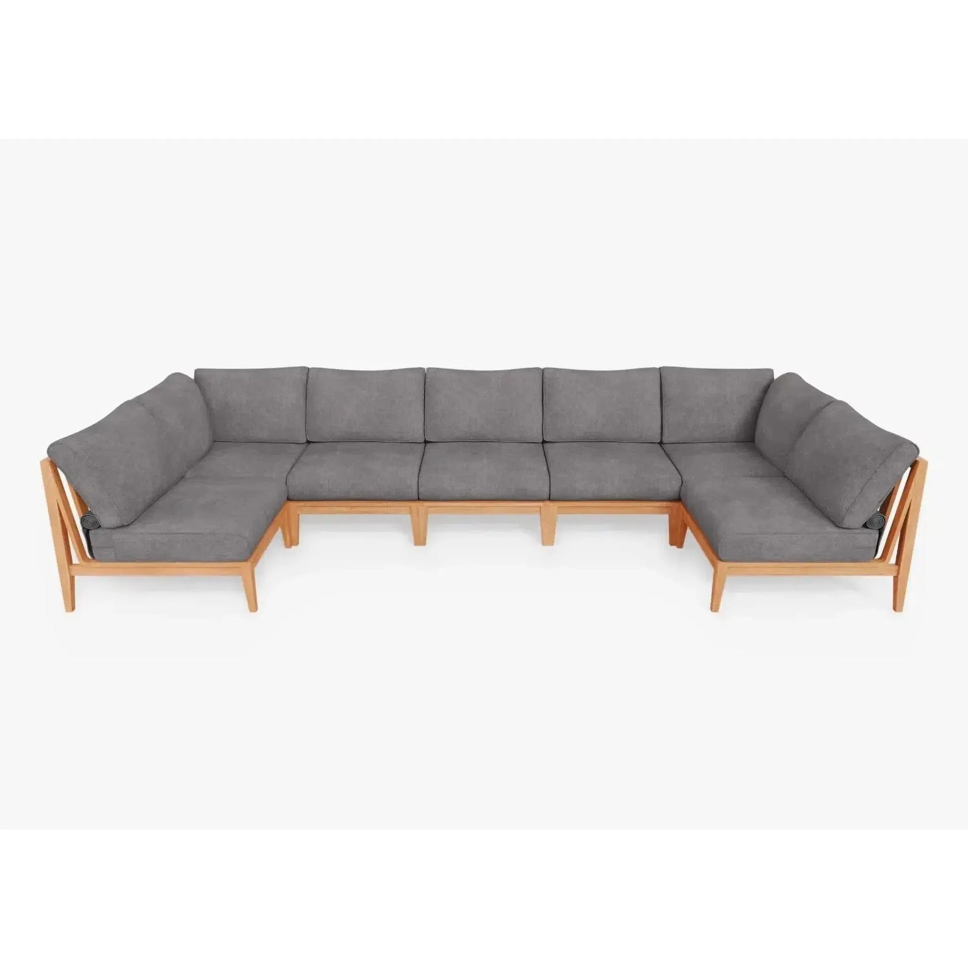 Live Outer 156" x 64" Teak Outdoor U Shape Sectional 7-Seat With Dark Pebble Gray Cushion