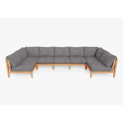 Live Outer 156" x 64" Teak Outdoor U Shape Sectional 7-Seat With Dark Pebble Gray Cushion
