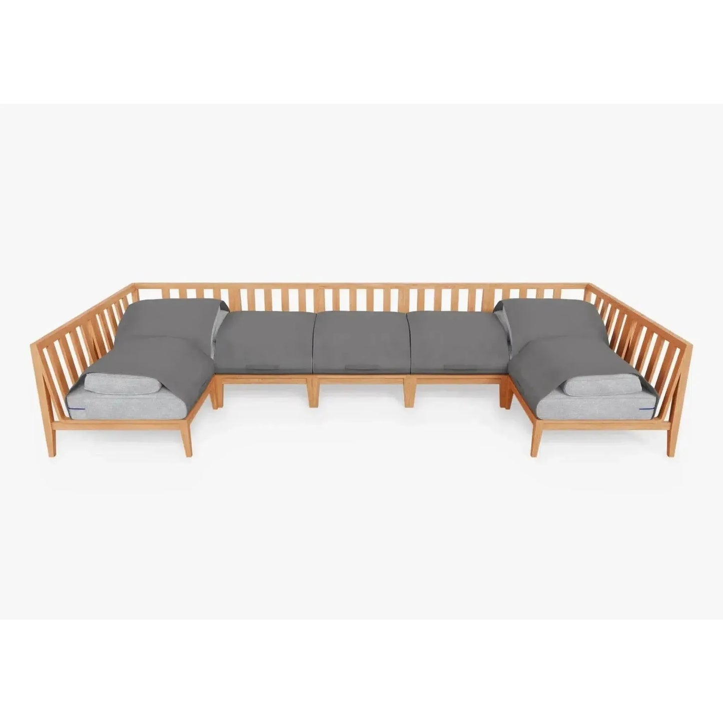 Live Outer 156" x 64" Teak Outdoor U Shape Sectional 7-Seat With Pacific Fog Gray Cushion