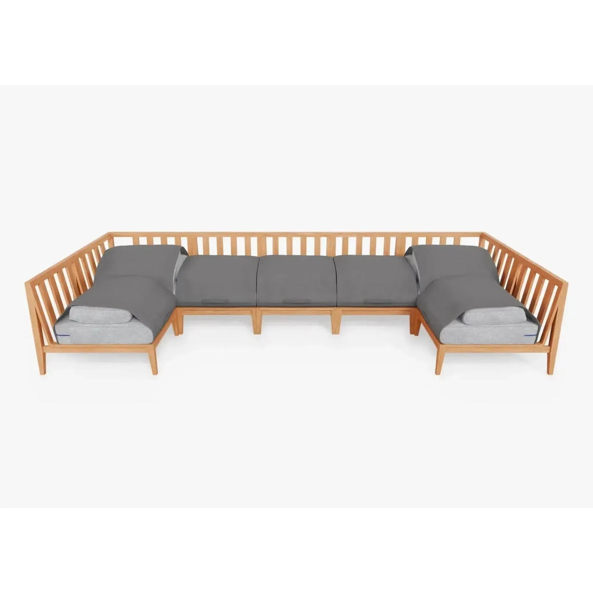 Live Outer 156" x 64" Teak Outdoor U Shape Sectional 7-Seat With Pacific Fog Gray Cushion