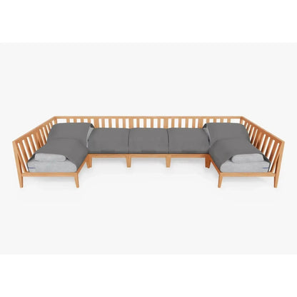 Live Outer 156" x 64" Teak Outdoor U Shape Sectional 7-Seat With Pacific Fog Gray Cushion