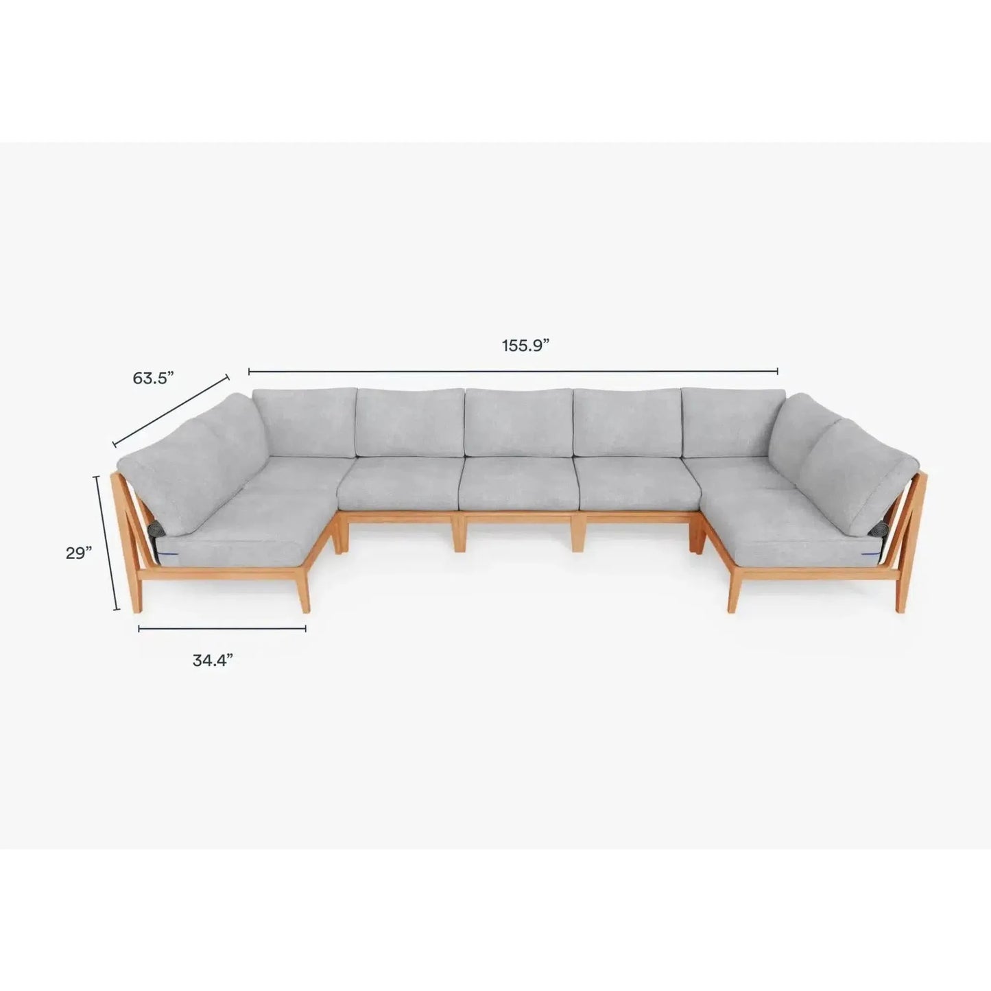 Live Outer 156" x 64" Teak Outdoor U Shape Sectional 7-Seat With Pacific Fog Gray Cushion
