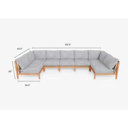 Live Outer 156" x 64" Teak Outdoor U Shape Sectional 7-Seat With Pacific Fog Gray Cushion