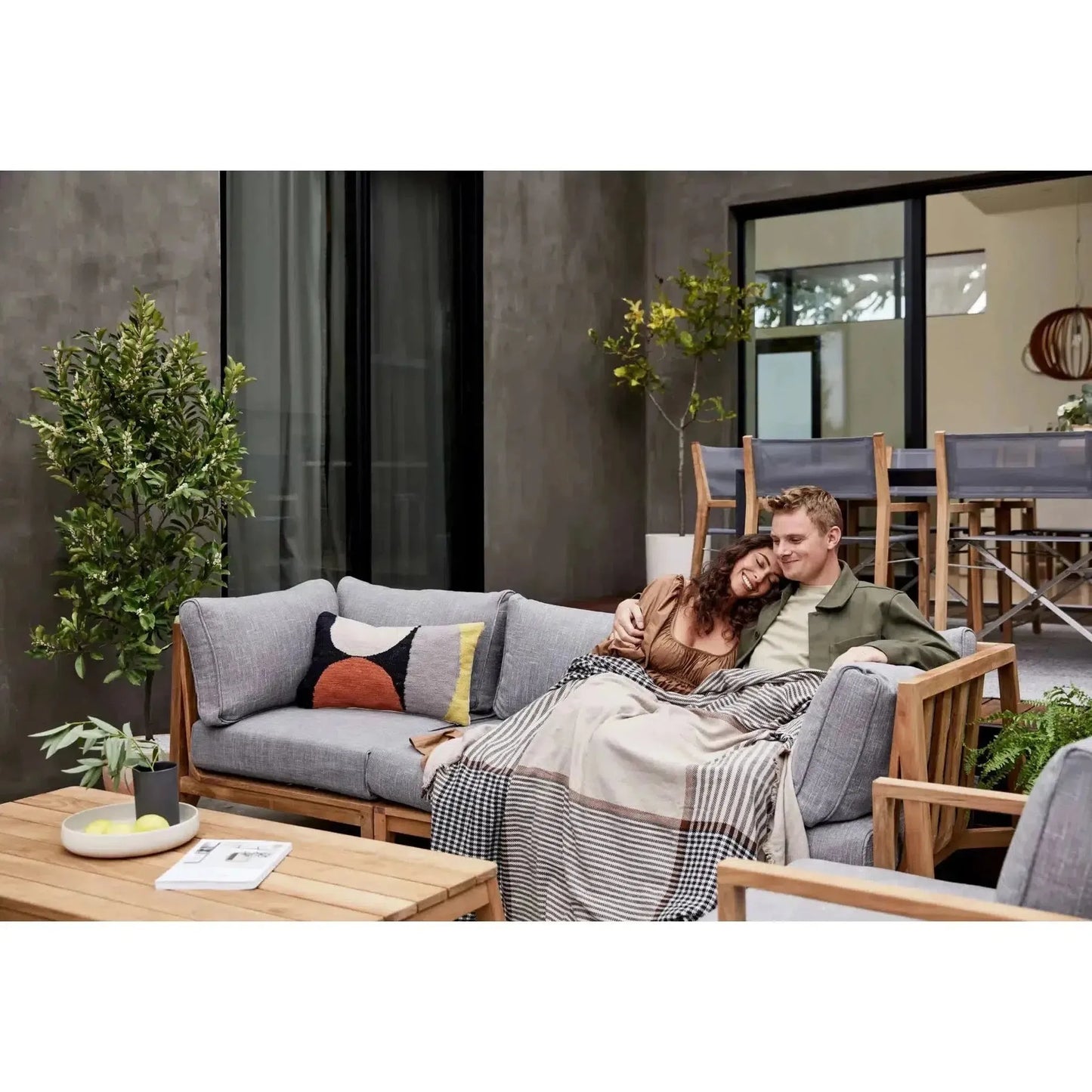 Live Outer 156" x 64" Teak Outdoor U Shape Sectional 7-Seat With Pacific Fog Gray Cushion