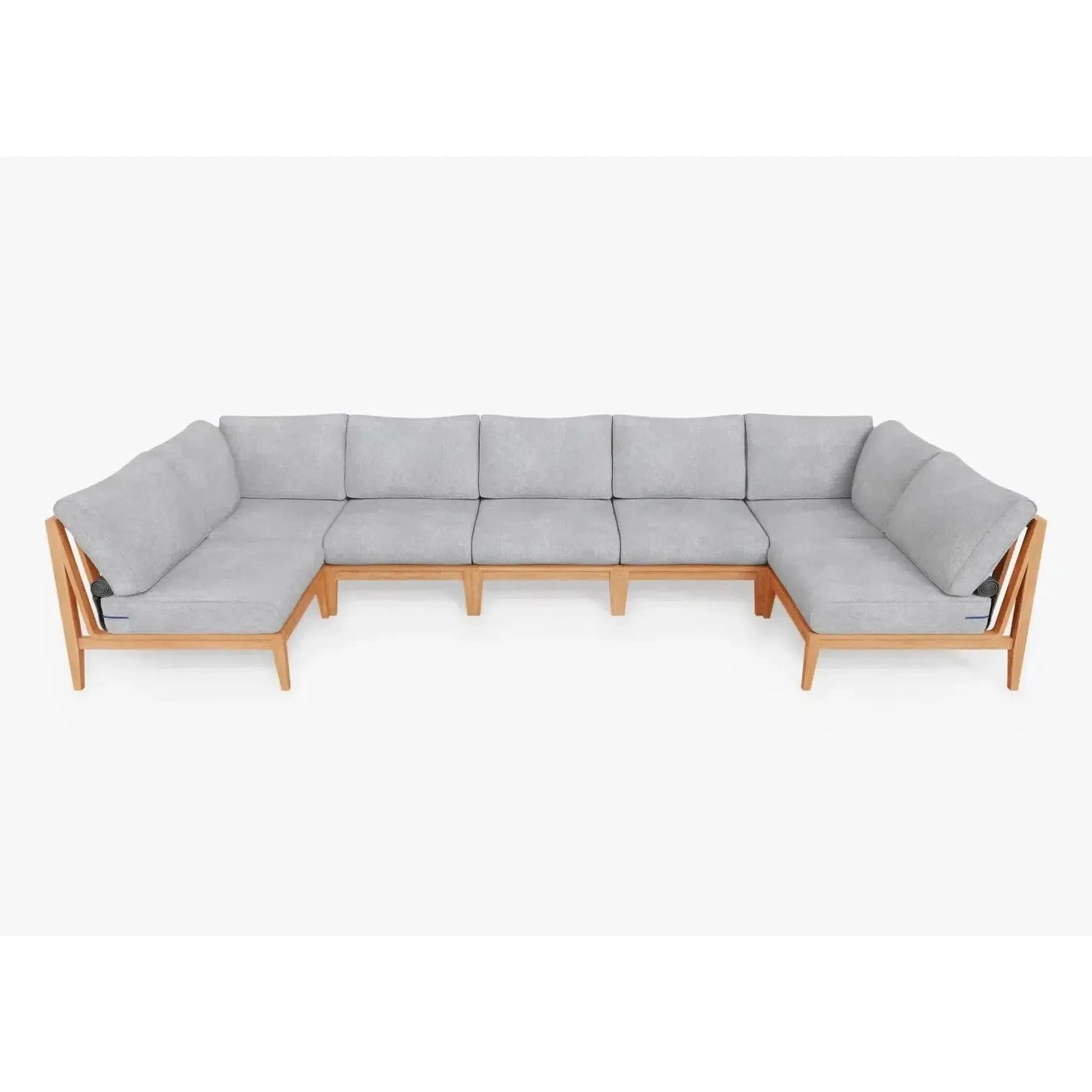 Live Outer 156" x 64" Teak Outdoor U Shape Sectional 7-Seat With Pacific Fog Gray Cushion