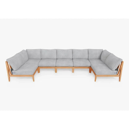 Live Outer 156" x 64" Teak Outdoor U Shape Sectional 7-Seat With Pacific Fog Gray Cushion