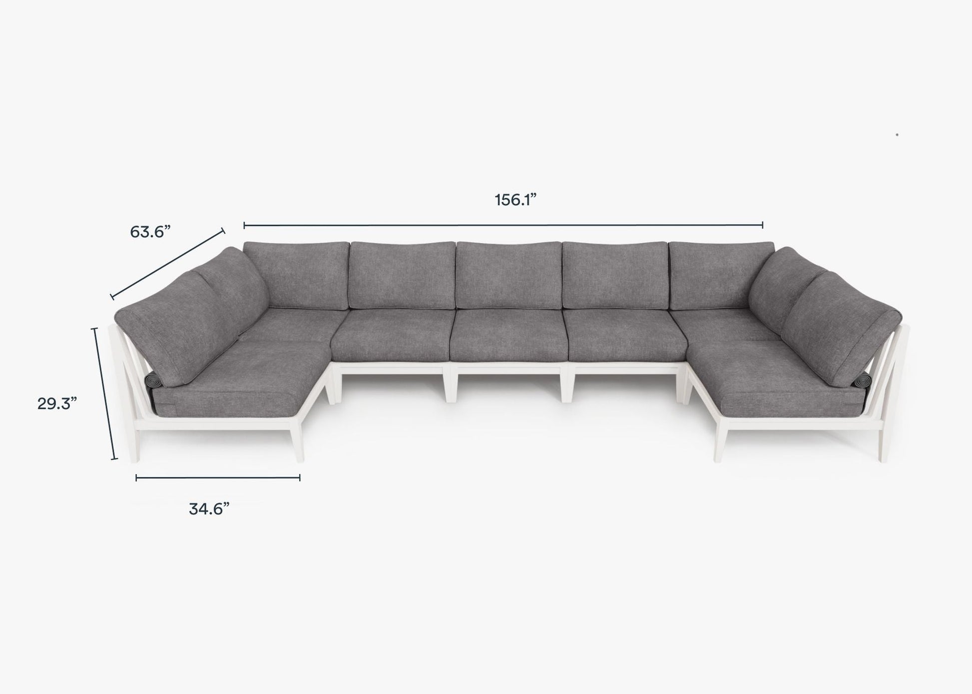 Live Outer 156" x 64" White Aluminum Outdoor U Sectional 7-Seat With Dark Pebble Gray Cushion