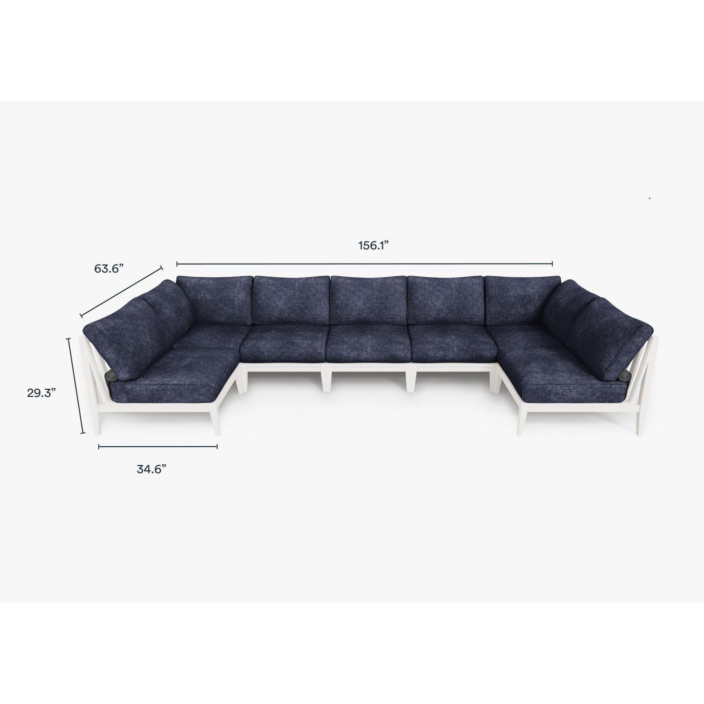 Live Outer 156" x 64" White Aluminum Outdoor U Sectional 7-Seat With Deep Sea Navy Cushion