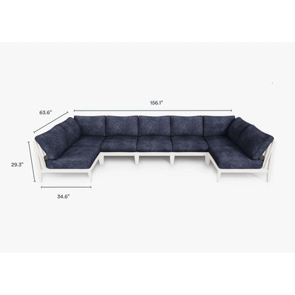 Live Outer 156" x 64" White Aluminum Outdoor U Sectional 7-Seat With Deep Sea Navy Cushion