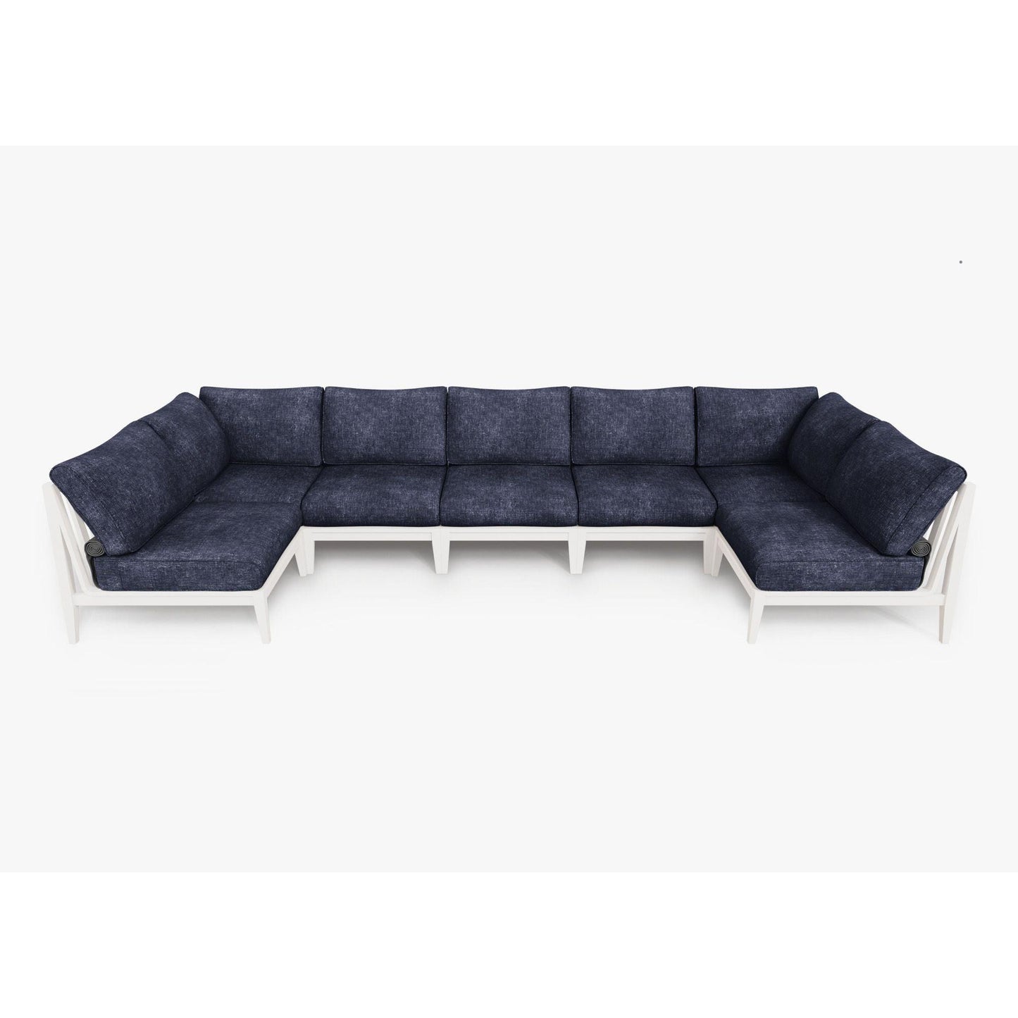 Live Outer 156" x 64" White Aluminum Outdoor U Sectional 7-Seat With Deep Sea Navy Cushion