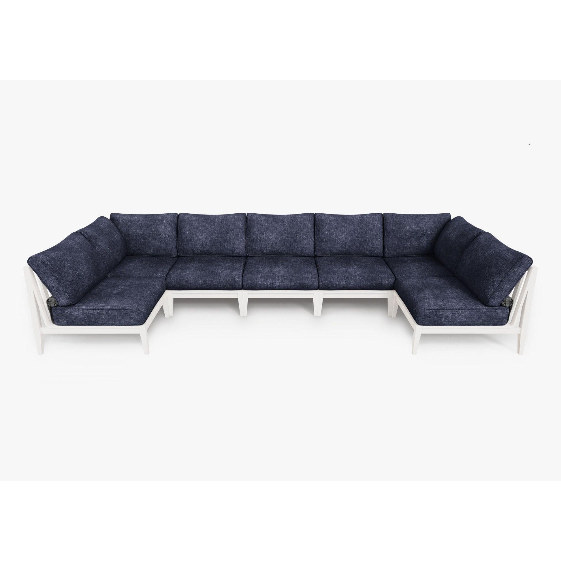 Live Outer 156" x 64" White Aluminum Outdoor U Sectional 7-Seat With Deep Sea Navy Cushion