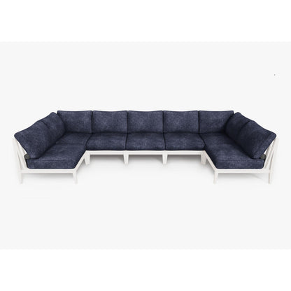 Live Outer 156" x 64" White Aluminum Outdoor U Sectional 7-Seat With Deep Sea Navy Cushion