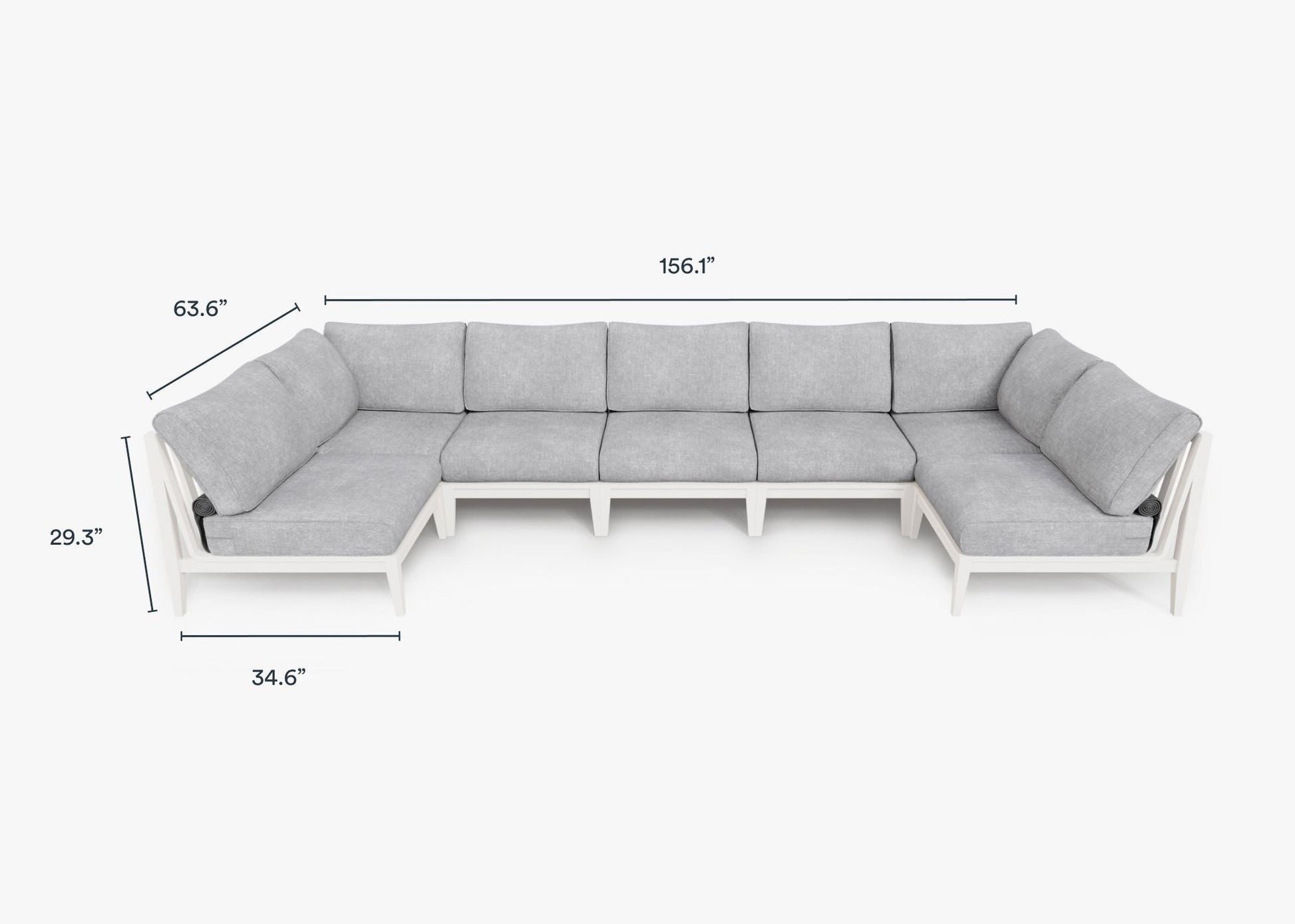 Live Outer 156" x 64" White Aluminum Outdoor U Sectional 7-Seat With Pacific Fog Gray Cushion