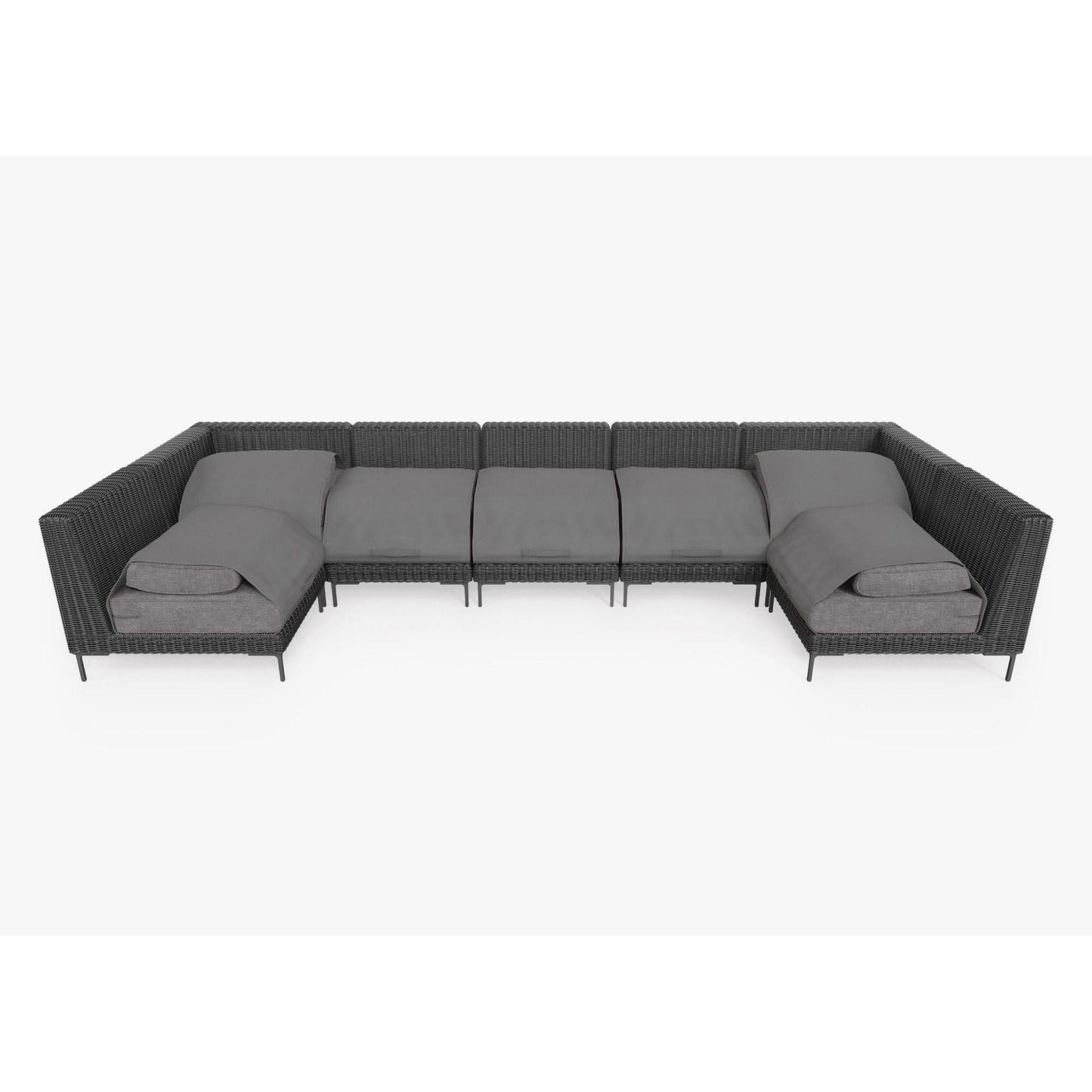 Live Outer 161" x 66" Black Wicker Outdoor U Sectional 7-Seat With Dark Pebble Gray Cushion