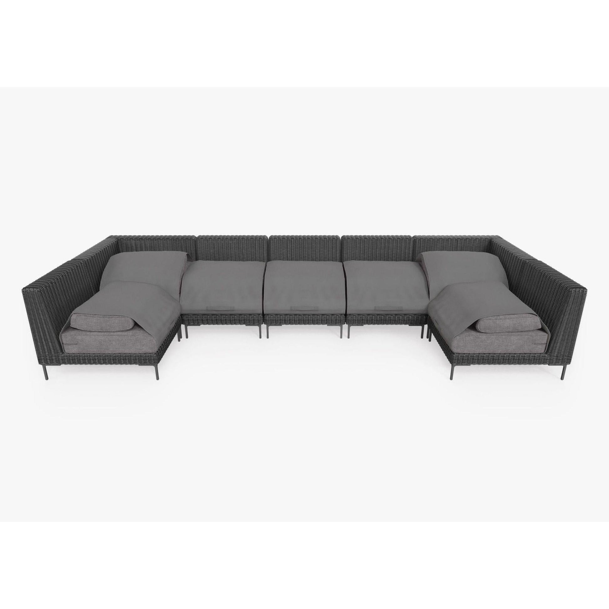 Live Outer 161" x 66" Black Wicker Outdoor U Sectional 7-Seat With Dark Pebble Gray Cushion