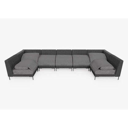 Live Outer 161" x 66" Black Wicker Outdoor U Sectional 7-Seat With Dark Pebble Gray Cushion