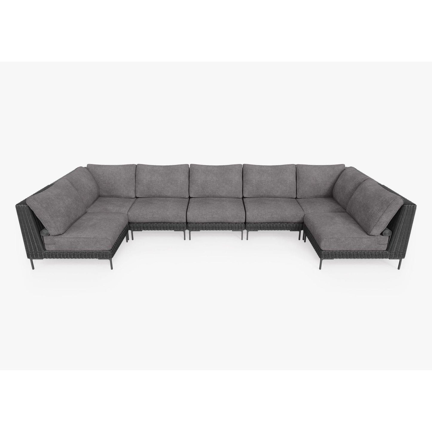 Live Outer 161" x 66" Black Wicker Outdoor U Sectional 7-Seat With Dark Pebble Gray Cushion