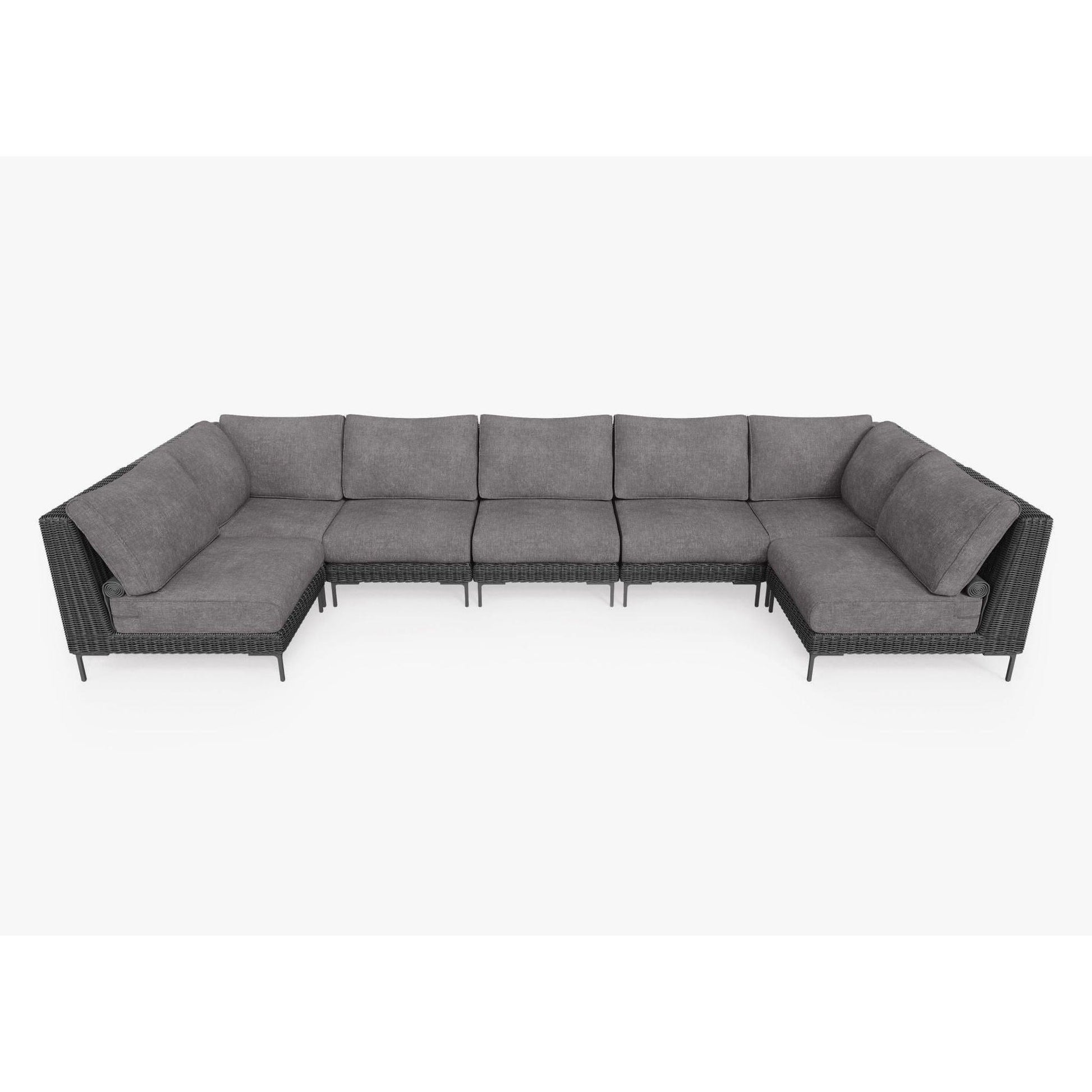 Live Outer 161" x 66" Black Wicker Outdoor U Sectional 7-Seat With Dark Pebble Gray Cushion