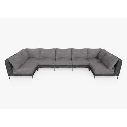 Live Outer 161" x 66" Black Wicker Outdoor U Sectional 7-Seat With Dark Pebble Gray Cushion