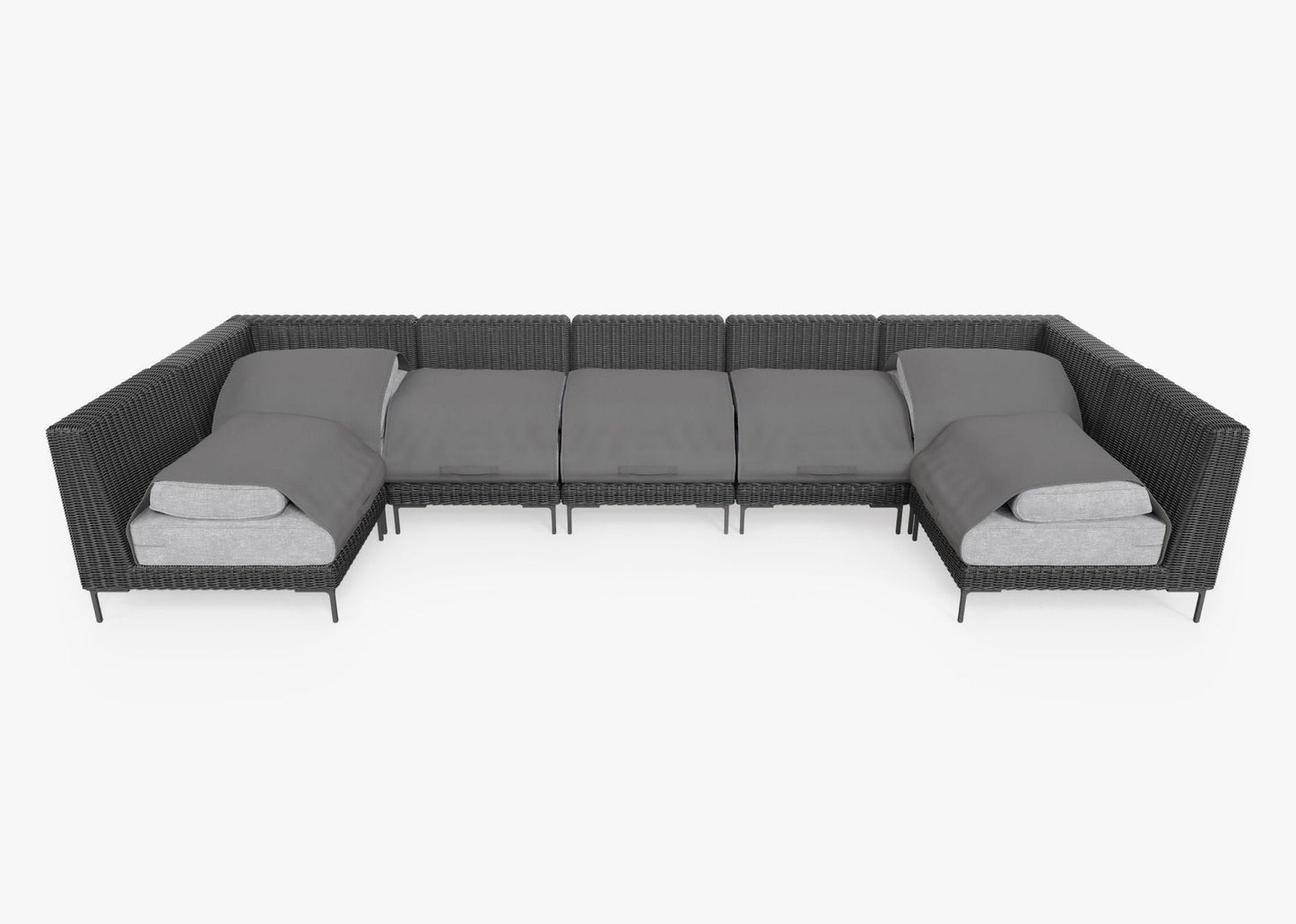Live Outer 161" x 66" Black Wicker Outdoor U Sectional 7-Seat With Pacific Fog Gray Cushion