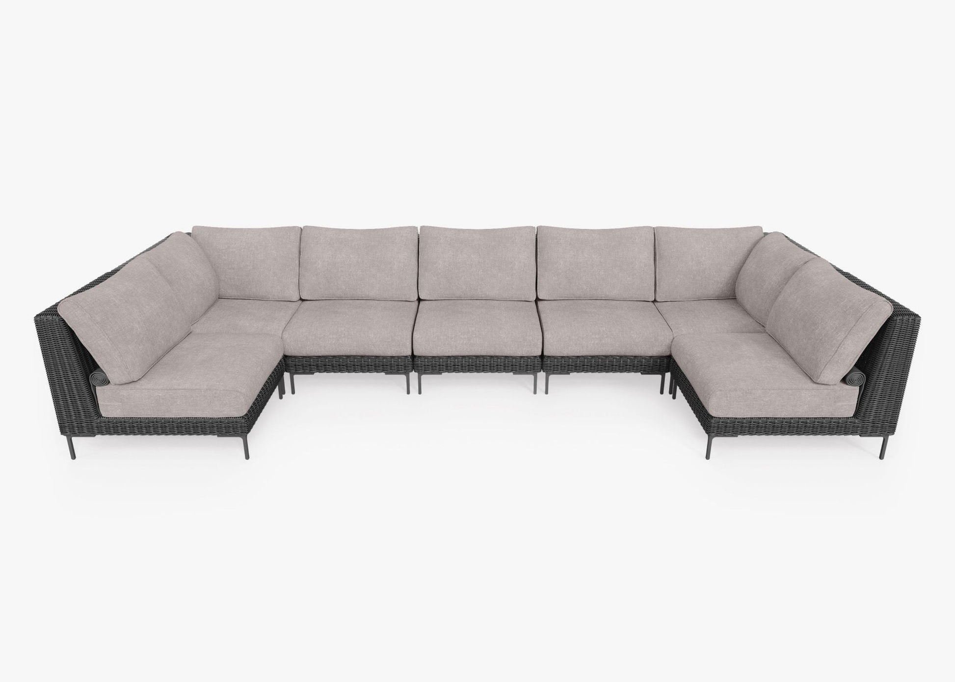 Live Outer 161" x 66" Black Wicker Outdoor U Sectional 7-Seat With Sandstone Gray Cushion