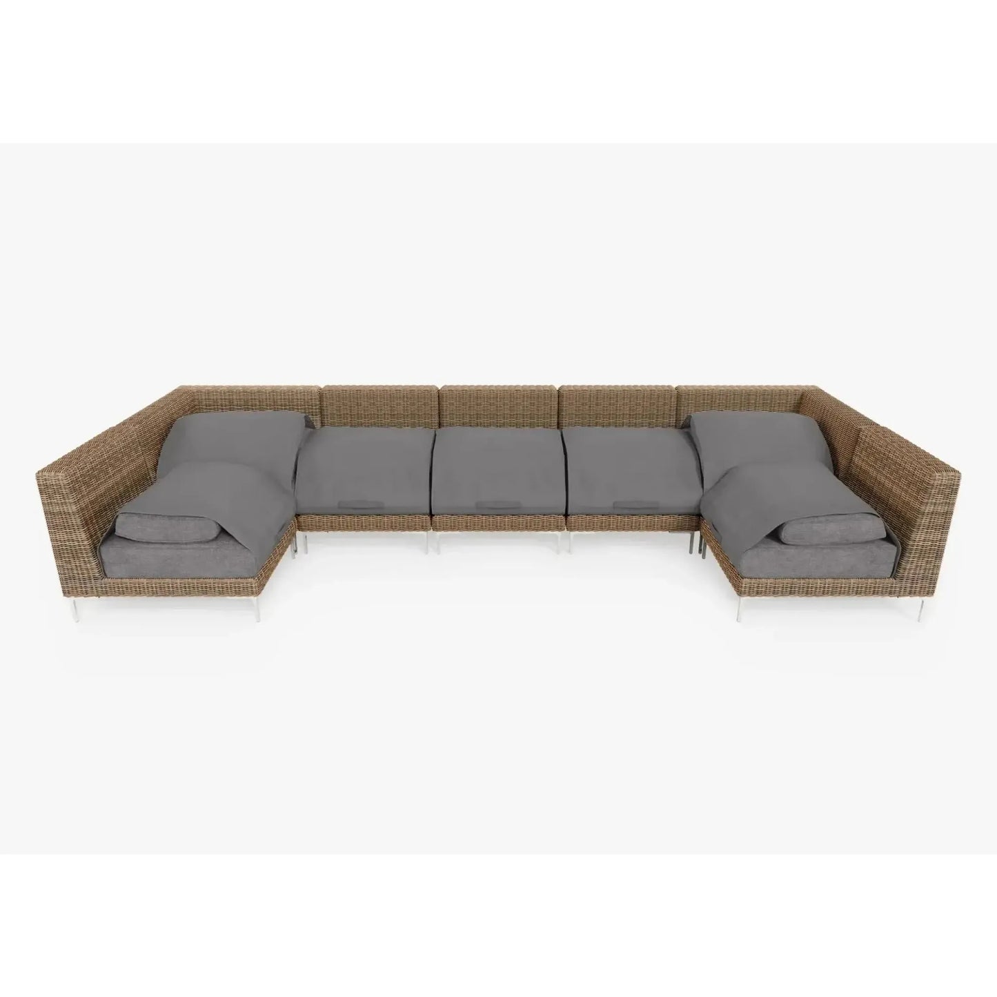 Live Outer 161" x 66" Brown Wicker Outdoor U Sectional 7-Seat With Dark Pebble Gray Cushion