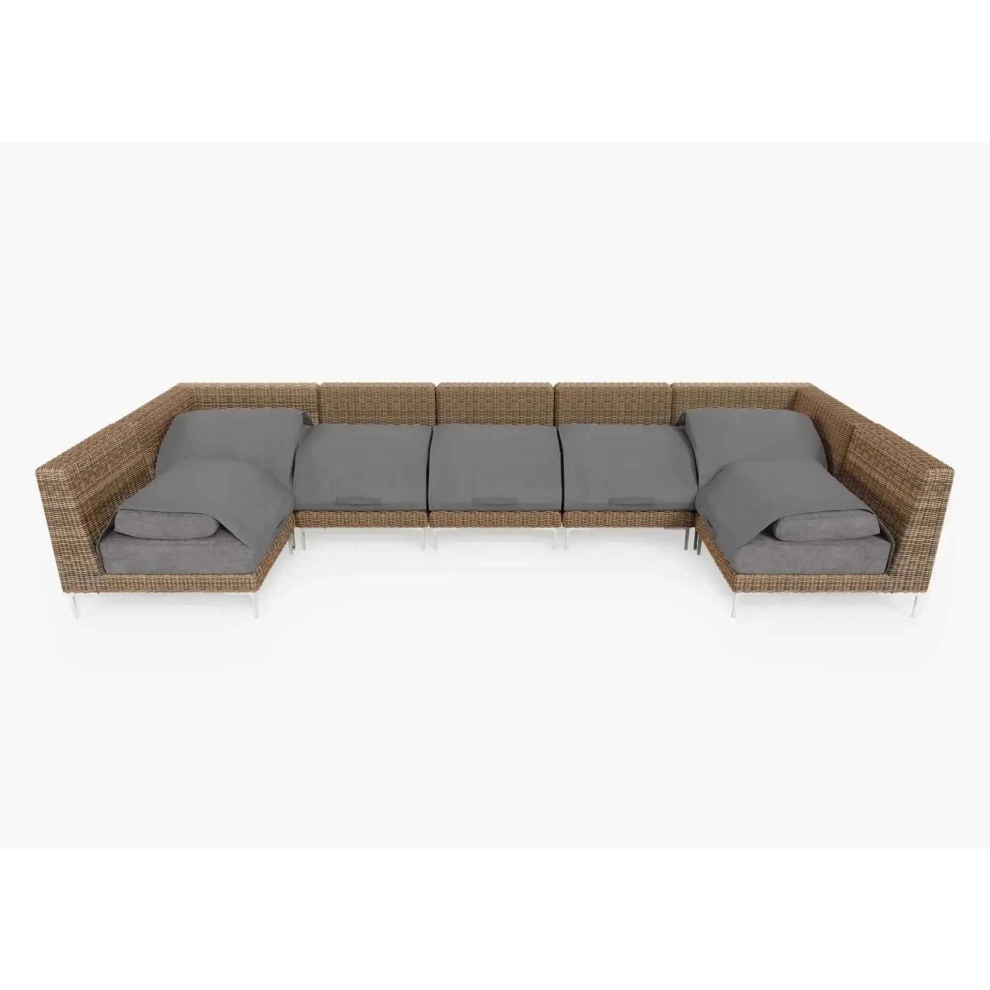 Live Outer 161" x 66" Brown Wicker Outdoor U Sectional 7-Seat With Dark Pebble Gray Cushion