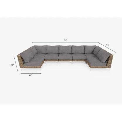 Live Outer 161" x 66" Brown Wicker Outdoor U Sectional 7-Seat With Dark Pebble Gray Cushion