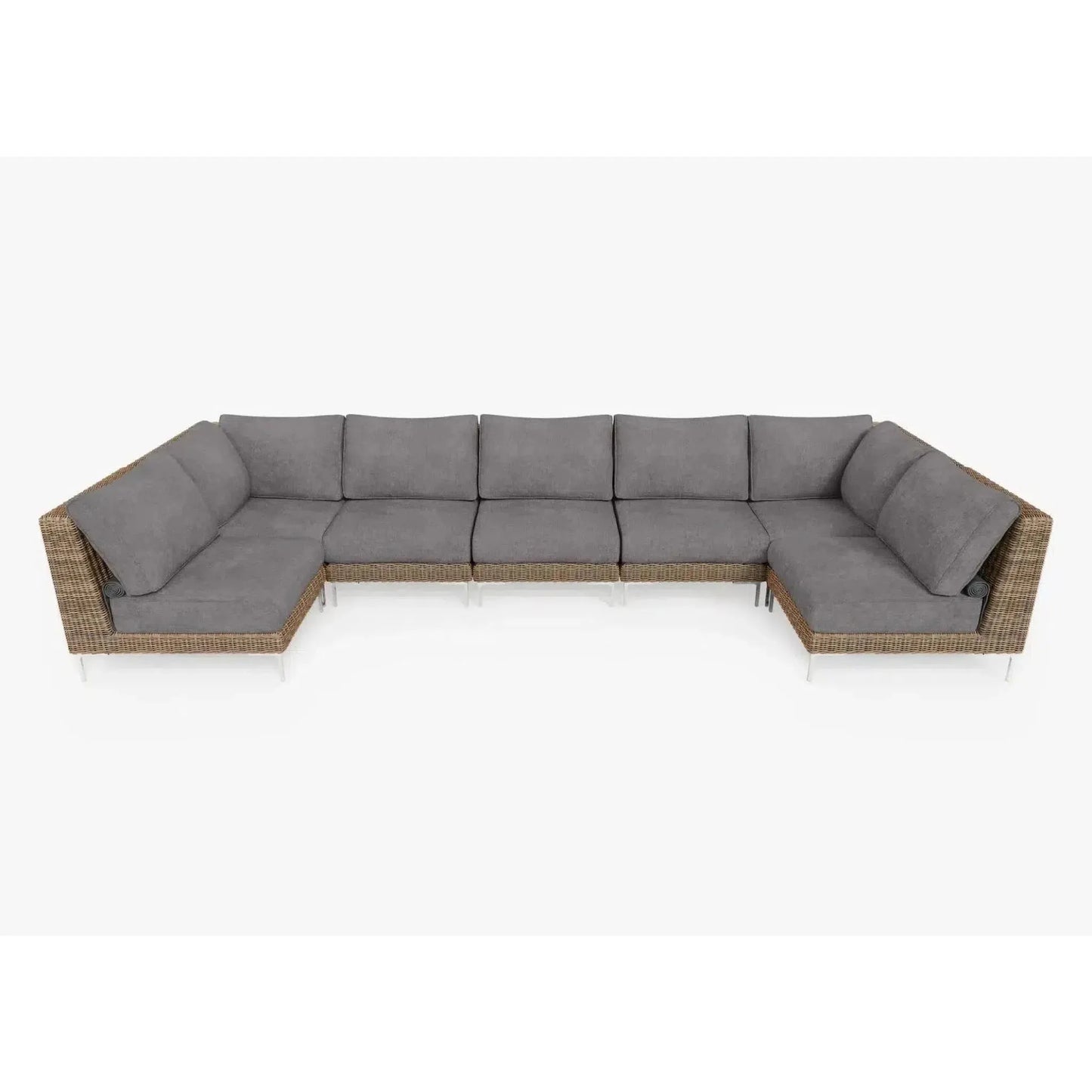 Live Outer 161" x 66" Brown Wicker Outdoor U Sectional 7-Seat With Dark Pebble Gray Cushion