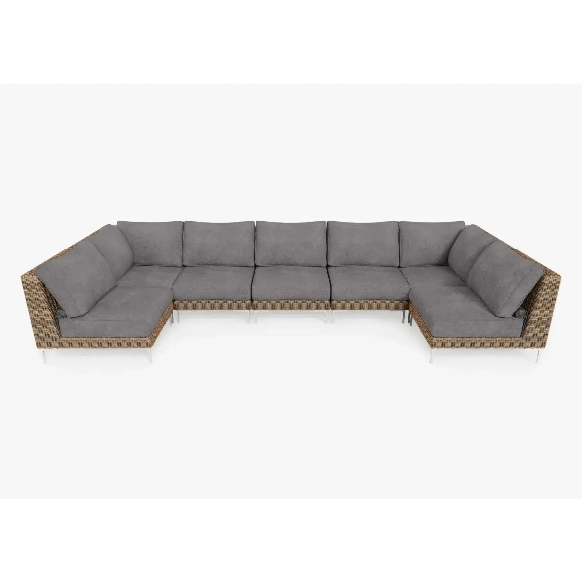 Live Outer 161" x 66" Brown Wicker Outdoor U Sectional 7-Seat With Dark Pebble Gray Cushion