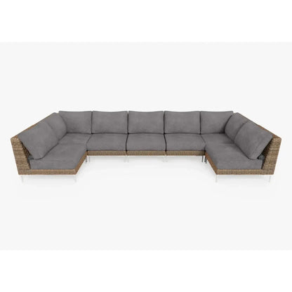 Live Outer 161" x 66" Brown Wicker Outdoor U Sectional 7-Seat With Dark Pebble Gray Cushion
