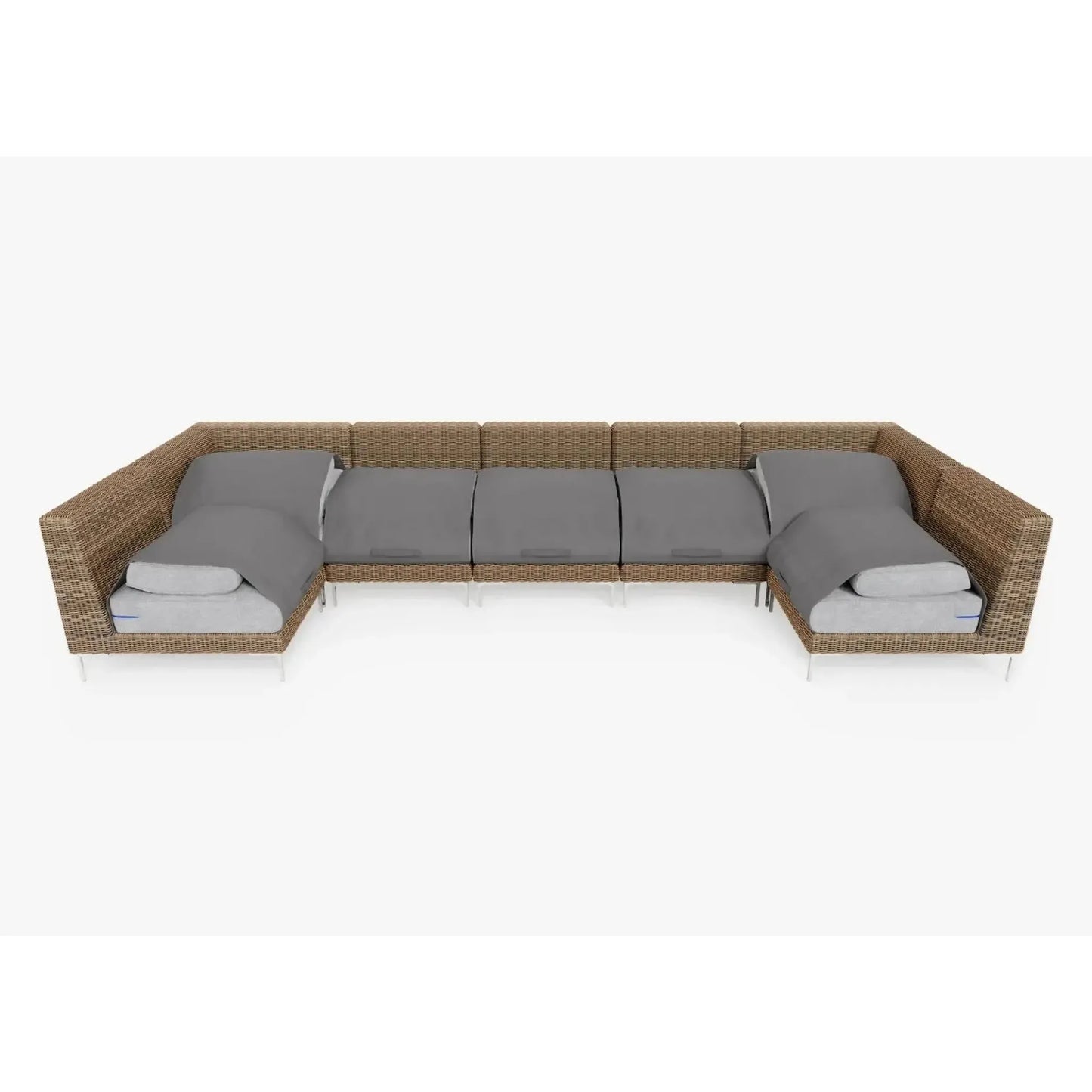 Live Outer 161" x 66" Brown Wicker Outdoor U Sectional 7-Seat With Pacific Fog Gray Cushion