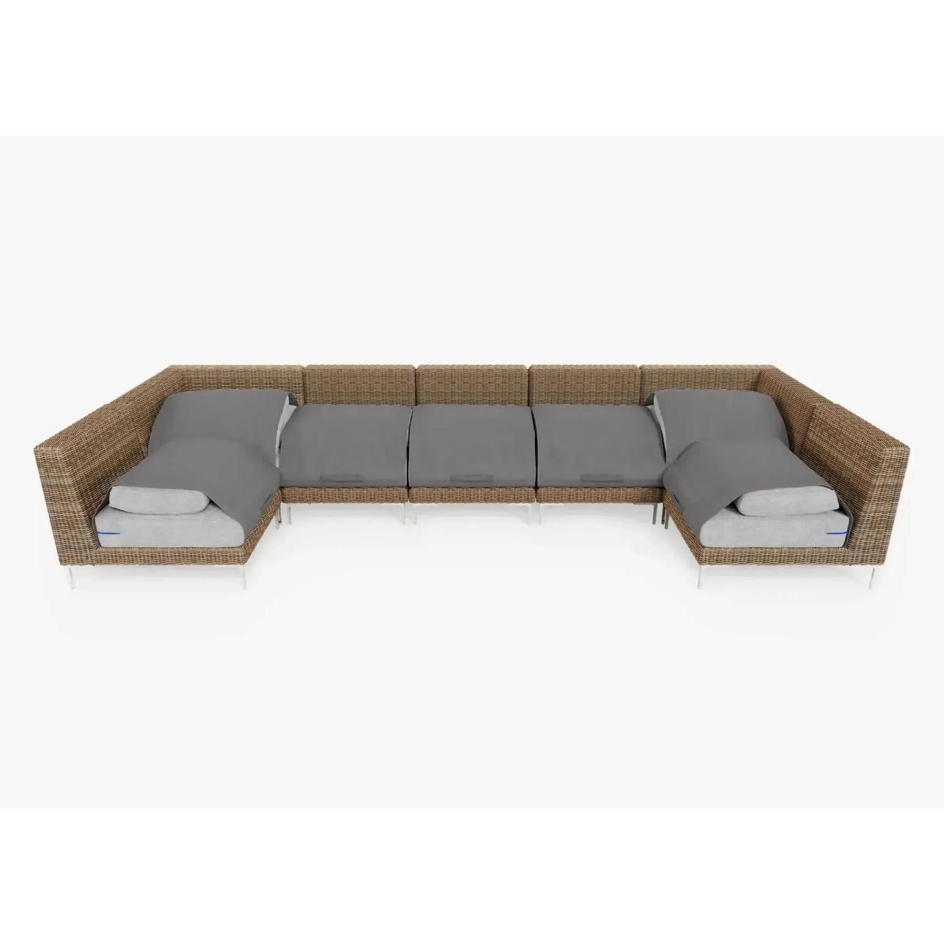 Live Outer 161" x 66" Brown Wicker Outdoor U Sectional 7-Seat With Pacific Fog Gray Cushion