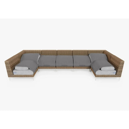 Live Outer 161" x 66" Brown Wicker Outdoor U Sectional 7-Seat With Pacific Fog Gray Cushion