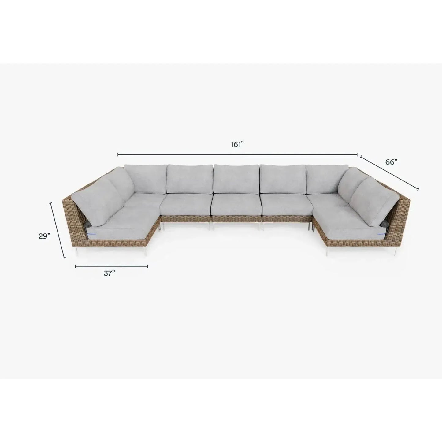 Live Outer 161" x 66" Brown Wicker Outdoor U Sectional 7-Seat With Pacific Fog Gray Cushion