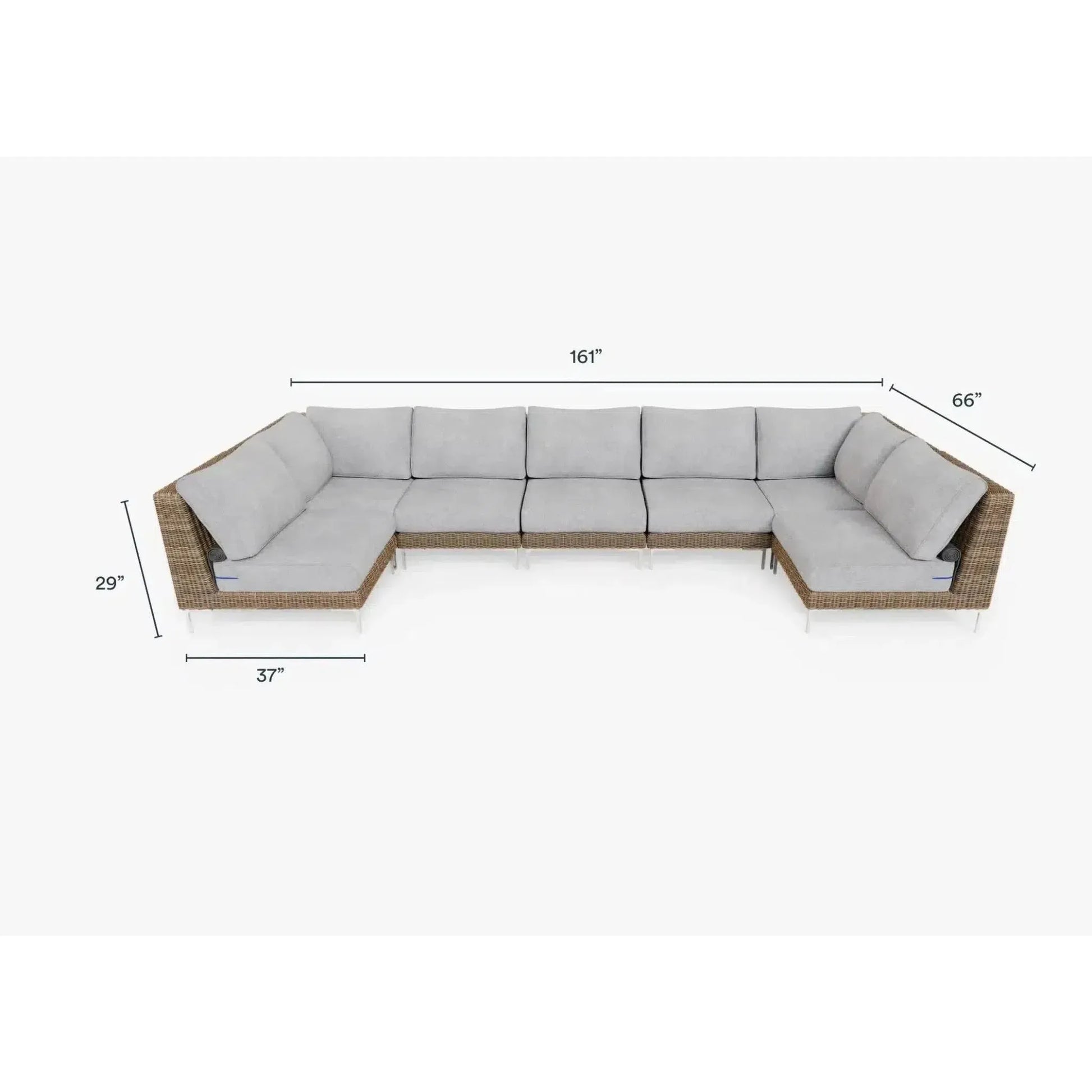 Live Outer 161" x 66" Brown Wicker Outdoor U Sectional 7-Seat With Pacific Fog Gray Cushion