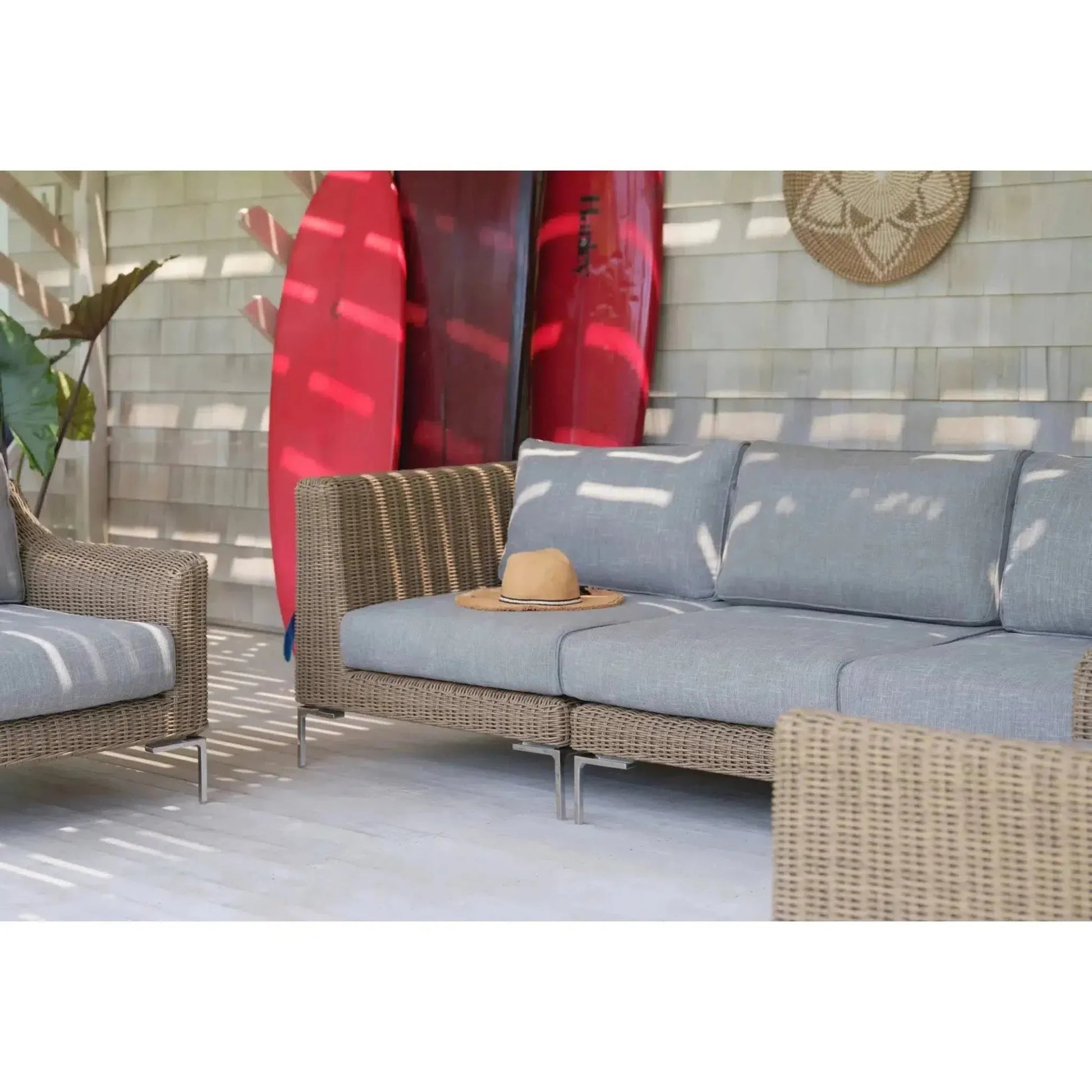 Live Outer 161" x 66" Brown Wicker Outdoor U Sectional 7-Seat With Pacific Fog Gray Cushion