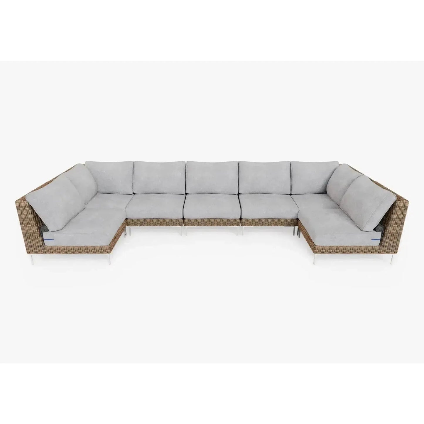 Live Outer 161" x 66" Brown Wicker Outdoor U Sectional 7-Seat With Pacific Fog Gray Cushion