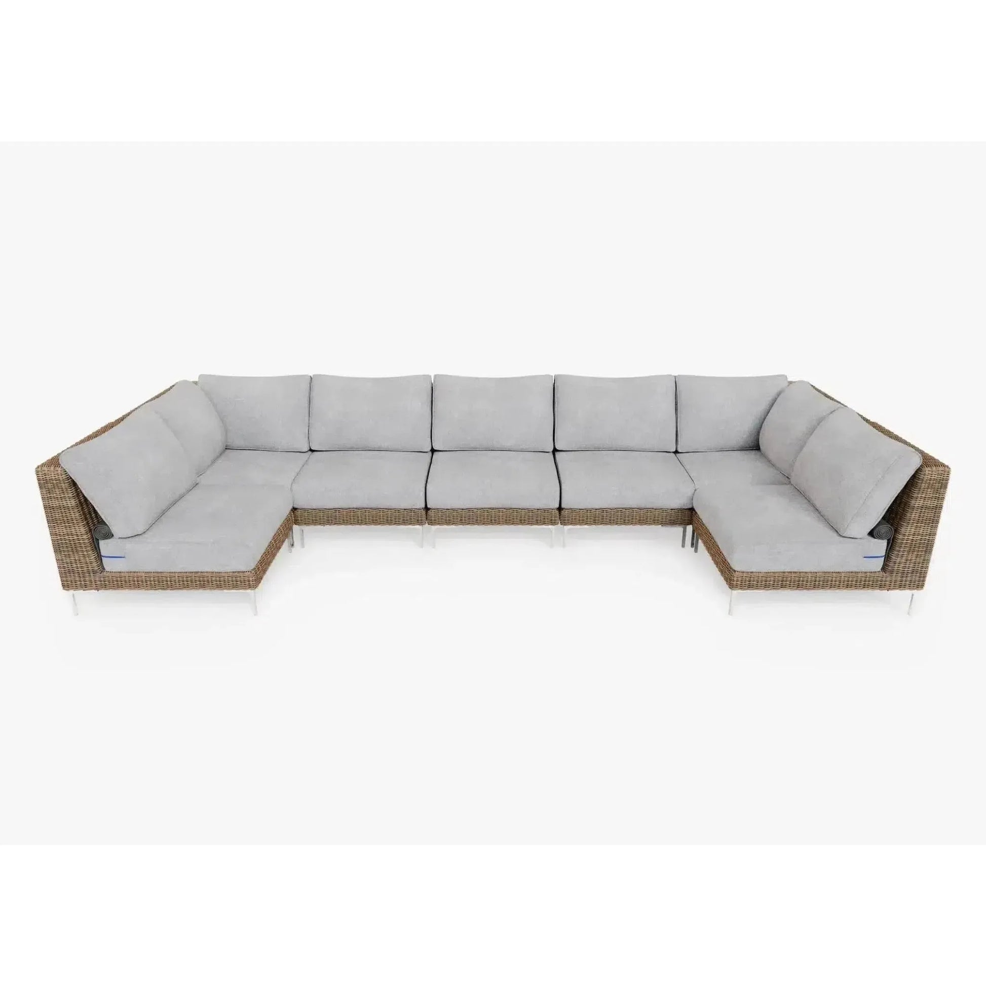 Live Outer 161" x 66" Brown Wicker Outdoor U Sectional 7-Seat With Pacific Fog Gray Cushion