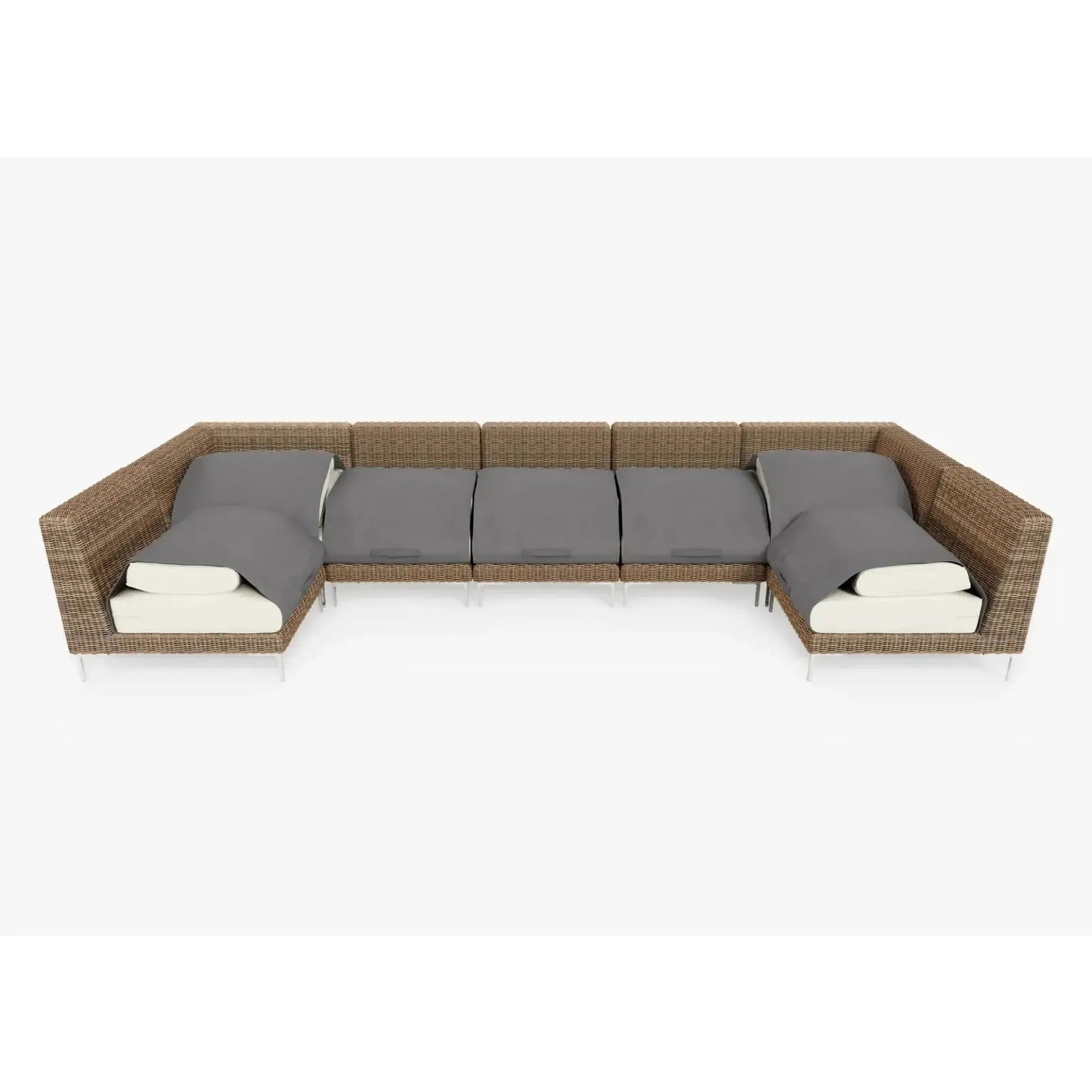 Live Outer 161" x 66" Brown Wicker Outdoor U Sectional 7-Seat With Palisades Cream Cushion