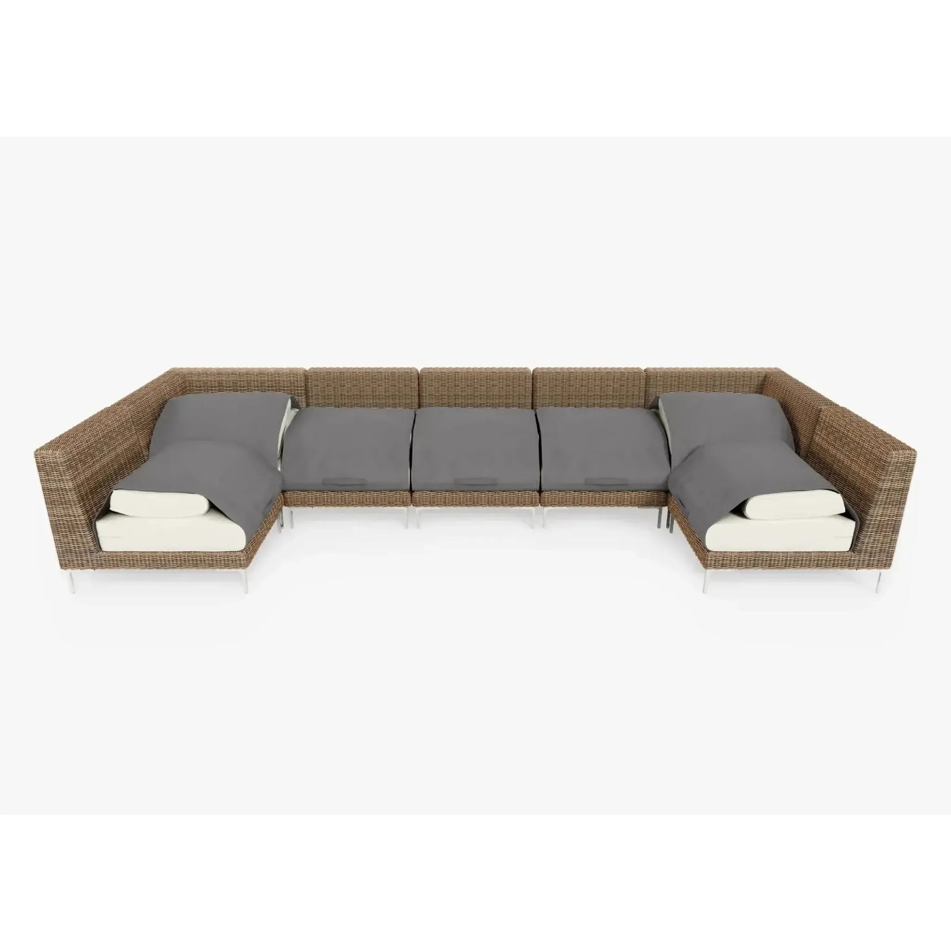 Live Outer 161" x 66" Brown Wicker Outdoor U Sectional 7-Seat With Palisades Cream Cushion