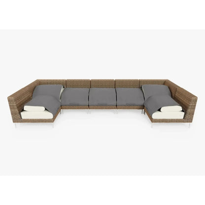 Live Outer 161" x 66" Brown Wicker Outdoor U Sectional 7-Seat With Palisades Cream Cushion