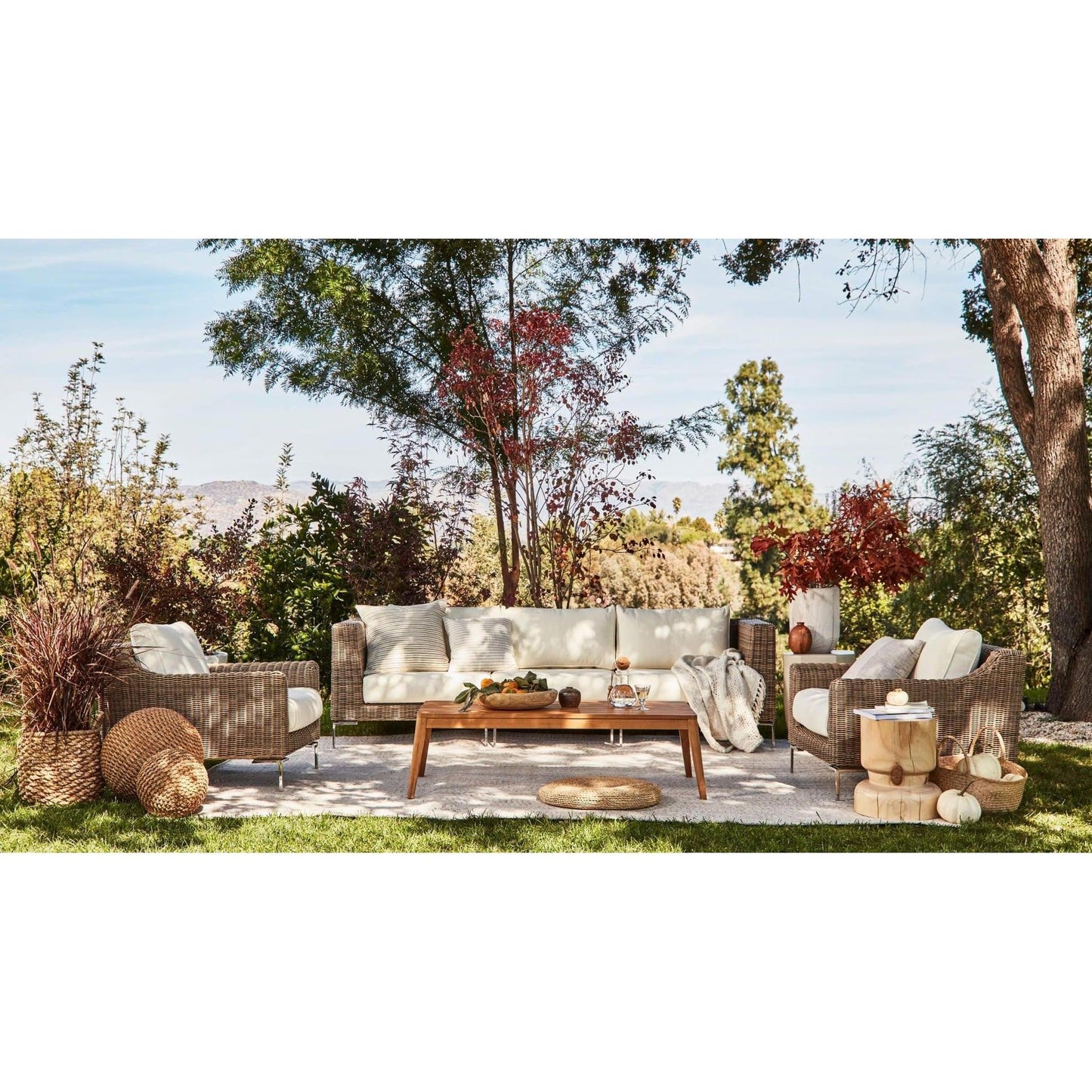 Live Outer 161" x 66" Brown Wicker Outdoor U Sectional 7-Seat With Palisades Cream Cushion