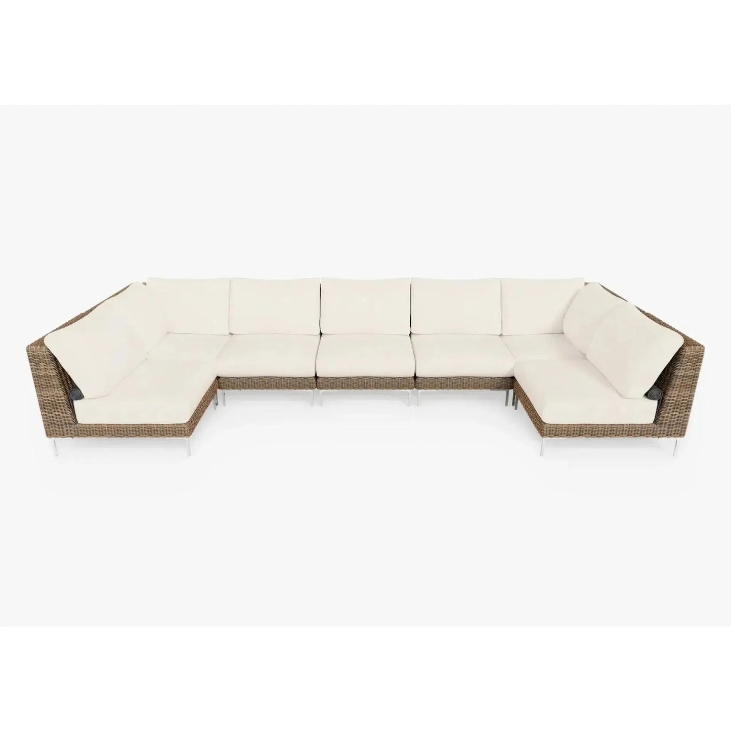 Live Outer 161" x 66" Brown Wicker Outdoor U Sectional 7-Seat With Palisades Cream Cushion
