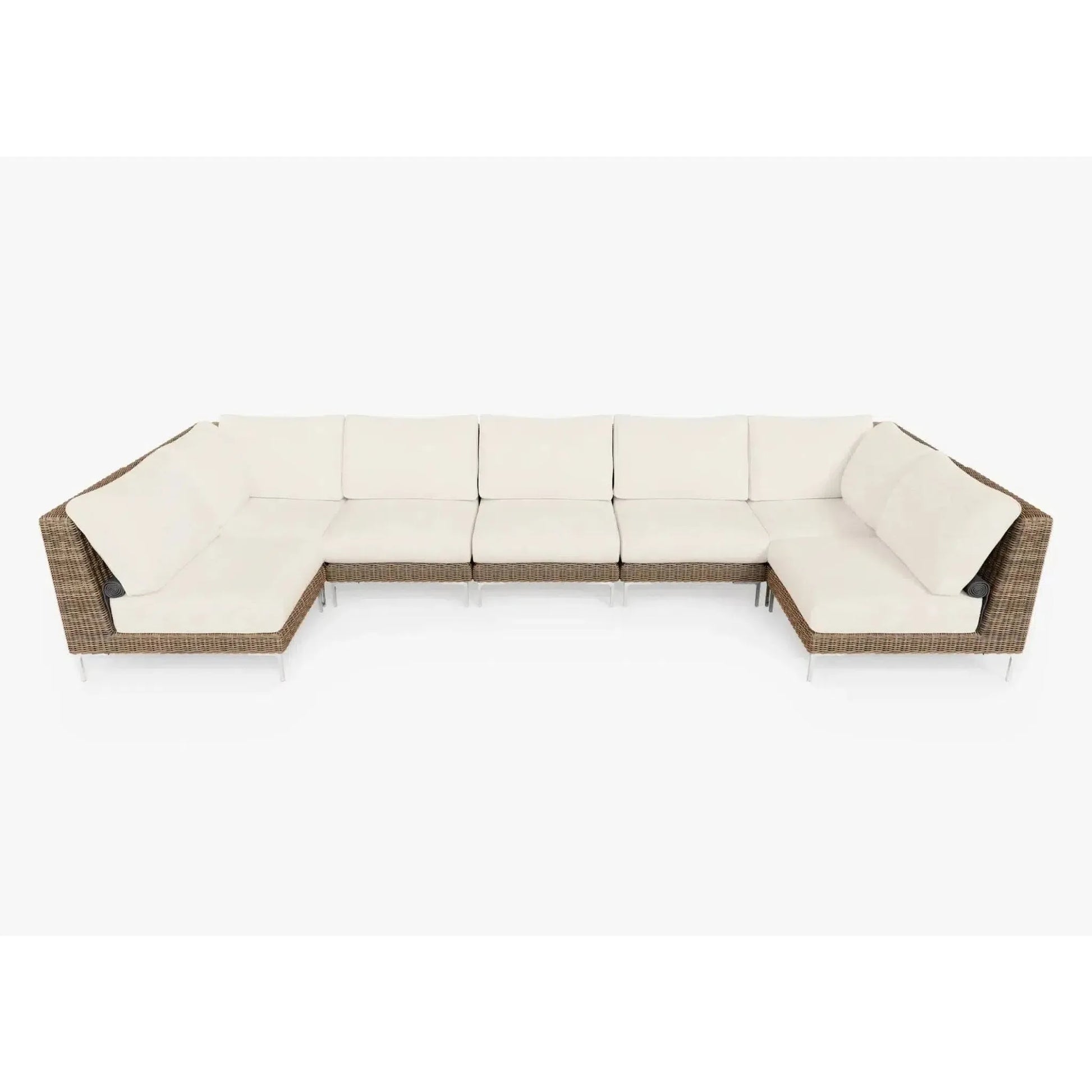Live Outer 161" x 66" Brown Wicker Outdoor U Sectional 7-Seat With Palisades Cream Cushion