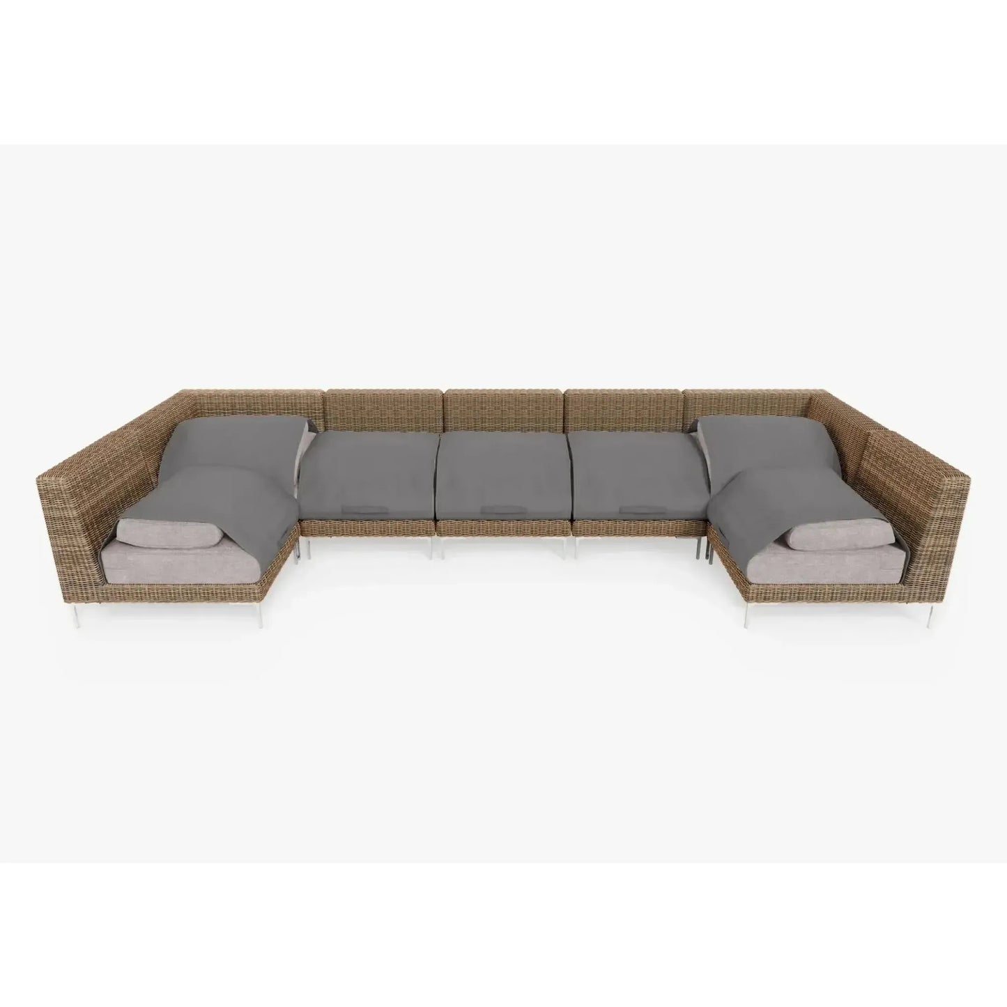 Live Outer 161" x 66" Brown Wicker Outdoor U Sectional 7-Seat With Sandstone Gray Cushion