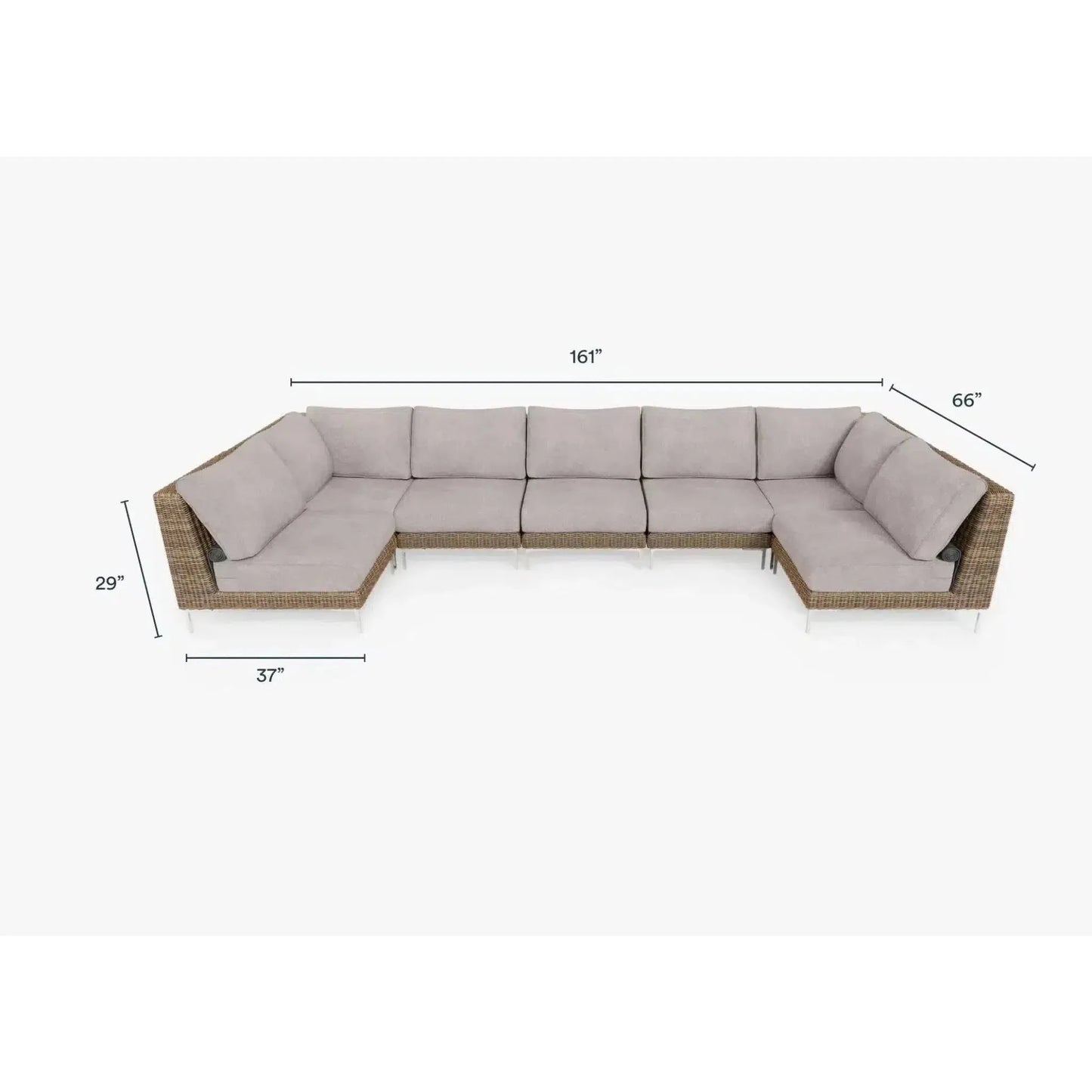 Live Outer 161" x 66" Brown Wicker Outdoor U Sectional 7-Seat With Sandstone Gray Cushion