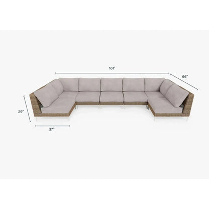 Live Outer 161" x 66" Brown Wicker Outdoor U Sectional 7-Seat With Sandstone Gray Cushion